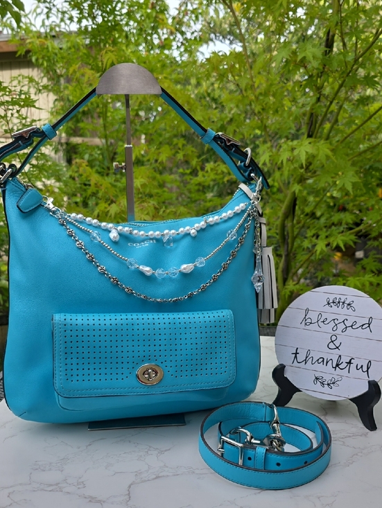 Coach Handbags - Coach Turquoise Shoulder Bag with Pearl & Chain Details